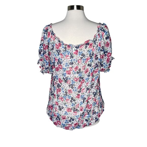 Torrid 1 1X floral blouse white pink multi - Picture 3 of 7